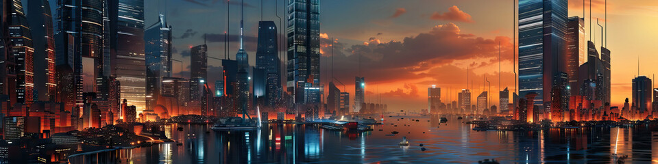 Fototapeta premium Futuristic Cityscapes: Illustrate futuristic cityscapes with advanced architecture, transportation, and technology, showcasing a vision of tomorrow's urban life.