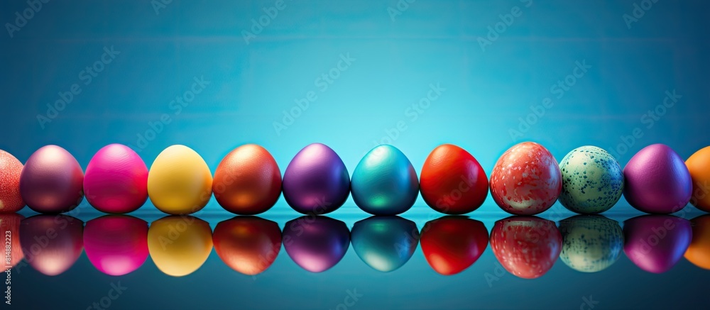 Aufkleber colorful easter eggs arranged on a vibrant background leaving an empty space for the image. copyspac