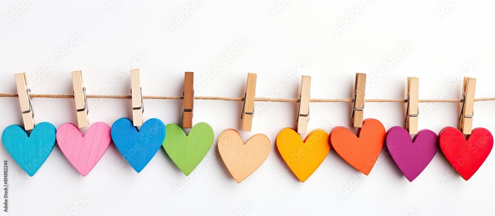 Poster colorful wooden clothespins arranged on a rope creating a charming and visually appealing display th
