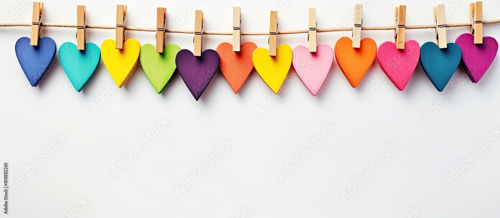Poster colorful wooden clothespins arranged on a rope creating a charming and visually appealing display th