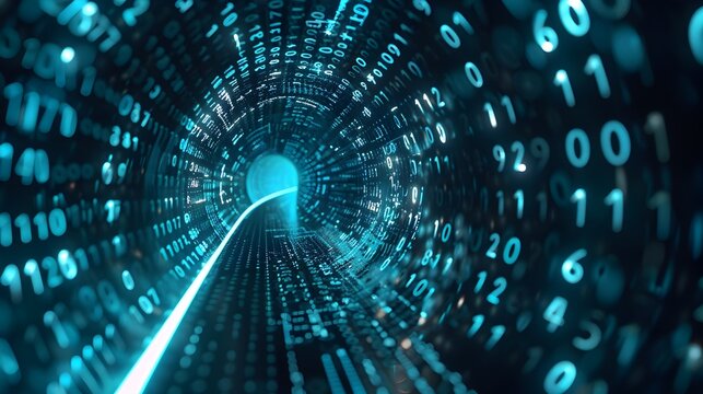 Glowing Digital Tunnel Leading into Futuristic Data Landscape
