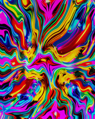 Modern Art - Vibrant psychedelic wavy pattern - This image features intense, multicolored wavy patterns creating a psychedelic effect reminiscent of the 1960s and 70s visual art styles.