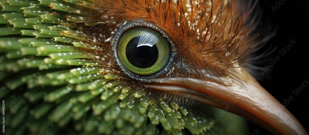 Poster a detailed and textured close up image of a kiwi showcasing its intricate details in a micro shoot w