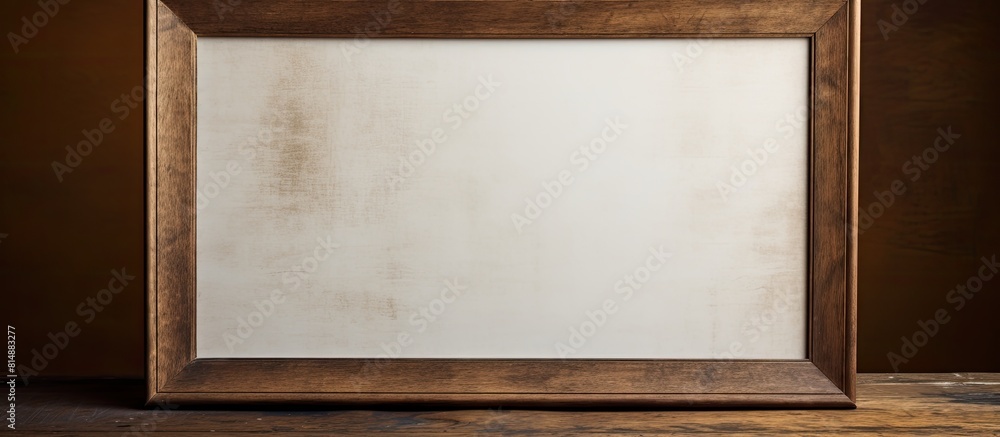 Poster a table displaying a photo frame with empty space for an image. copyspace image