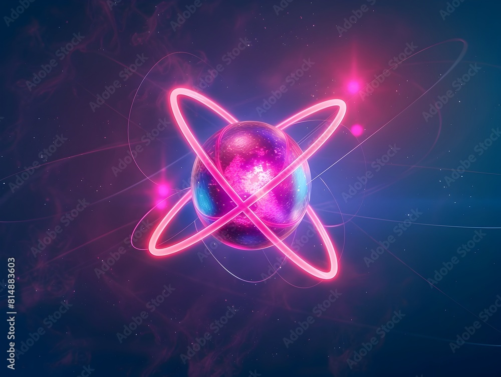 Poster neon infused atomic representation a luminous of quantum structures