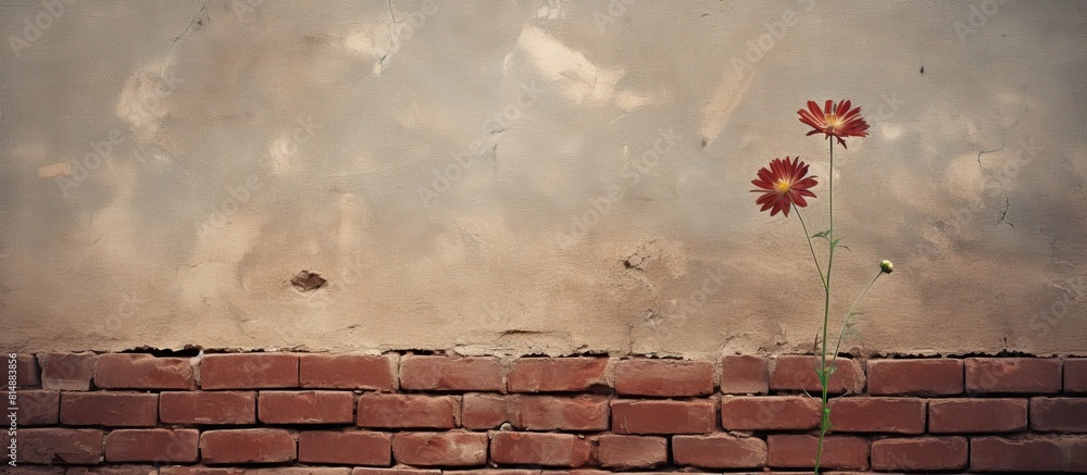 Aufkleber a copy space image featuring a brick wall as a background adorned with a small dried flower leaving 