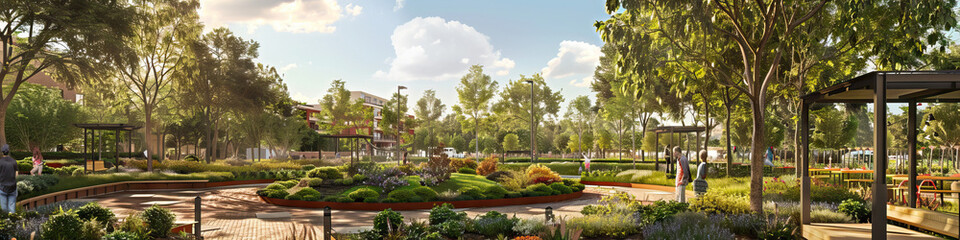 Obraz premium Community Gardens: Highlight the beauty and community spirit of urban gardening with images of people tending to plants and enjoying the green spaces