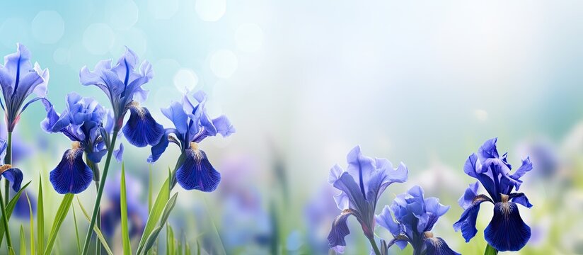 Background image featuring stunning blue iris flowers with ample copy space for customization