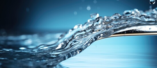 Closeup copy space image of water flowing from a bath tap with a blurred background