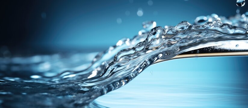 Closeup copy space image of water flowing from a bath tap with a blurred background