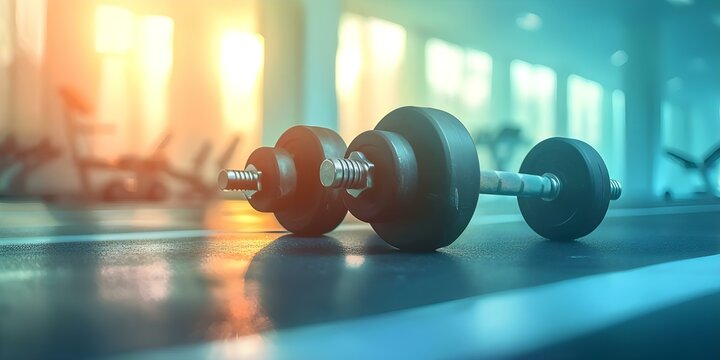Silhouette of dumbbells in a fitness gym for exercise training. Concept Fitness Equipment, Workout Routine, Gym Environment, Exercise Techniques, Health and Wellness