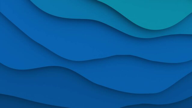 3D animation - Looped animated abstract background of blue wavy paper cutouts