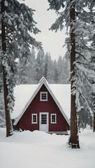 Naklejka premium Beautiful Snowy Cabin in Michigan Winter