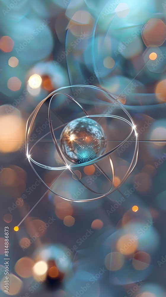 Poster rendering of hydrogen atom with orbiting electron and nucleus