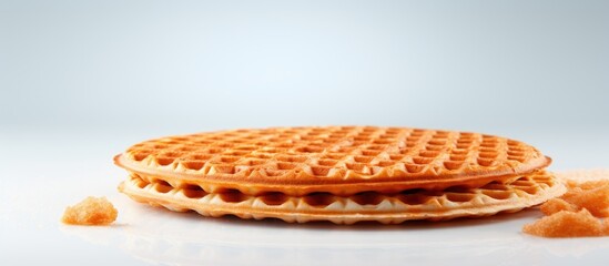 An image of a stroopwafel a traditional Dutch waffle is presented in isolation with a plain background for copy space