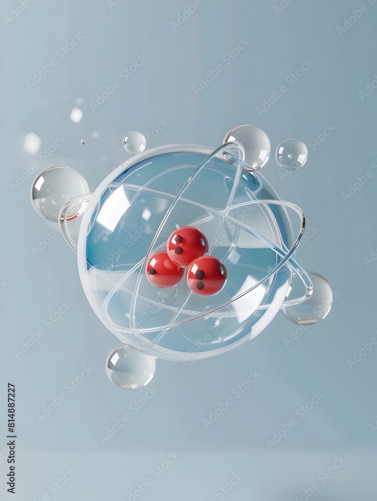 Poster helium atom structure diagram illustrating electrons and protons in shell and nucleus