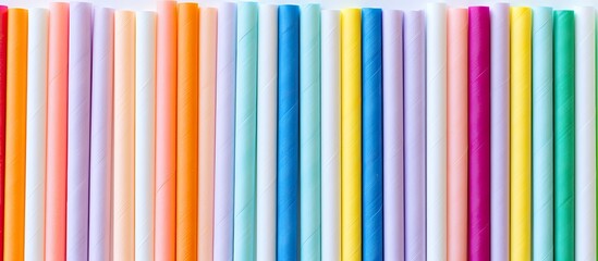 Obraz premium A white background with a copy space image showcasing vibrant striped paper straws