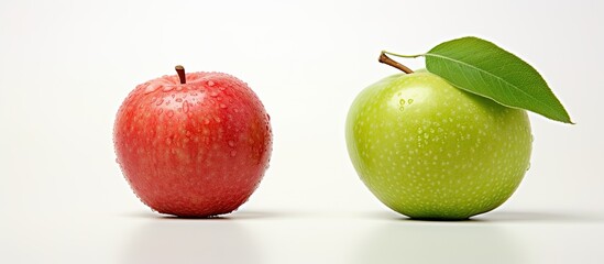 A copy space image showcasing ripe guava and green apple against a plain white background