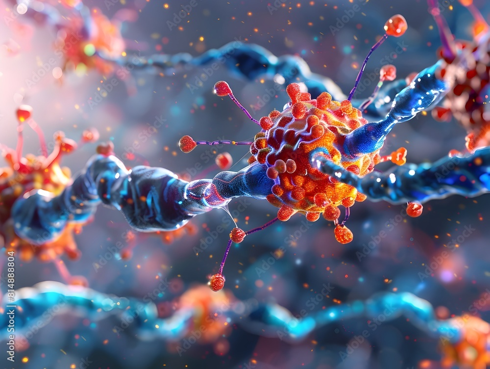Poster detailed molecular model of a neurotransmitter vesicle structure and release mechanism in