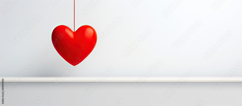 Poster red heart suspended on a line with a blank background as copy space image