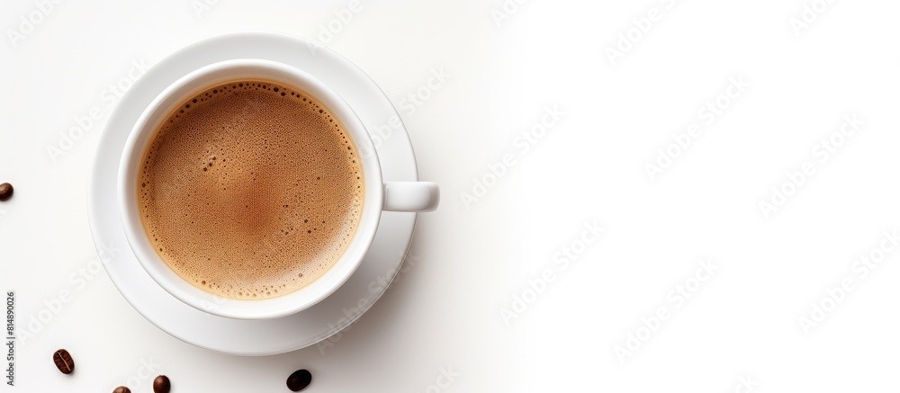 Poster a top down view of a coffee break with a white background perfect for images with copy space
