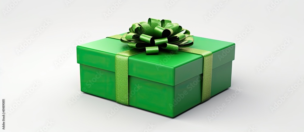 Poster the top view of a green gift box is presented in an isolated white background with ample copy space 