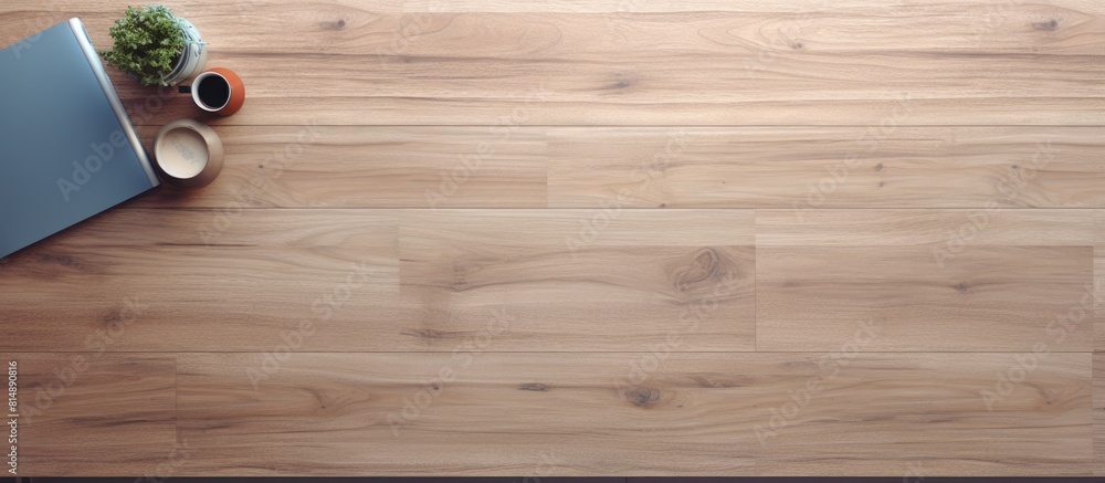 Poster top view of an office desk with ample copy space for images