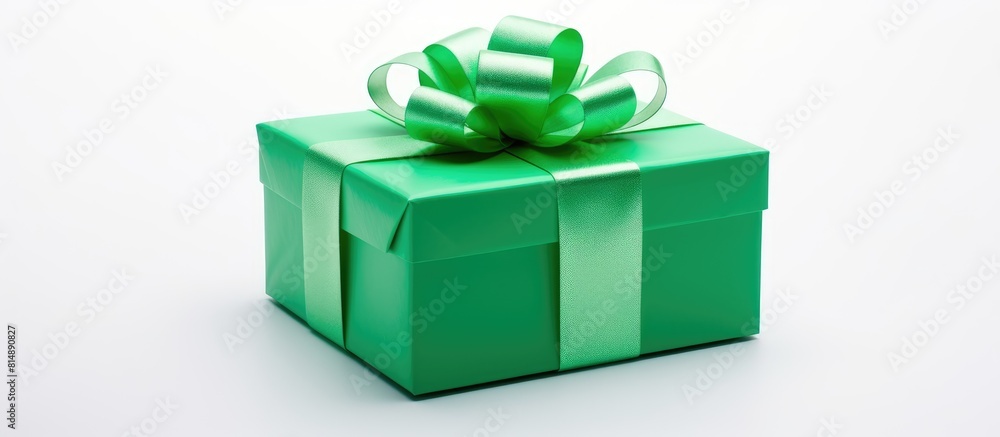Poster the top view of a green gift box is presented in an isolated white background with ample copy space 