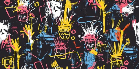 punk pop rock style elements abstract face with grungy texture with color splash abstract background, seamless pattern tile, Generative Ai