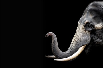 Close-up of an Asian elephant isolated against a black background