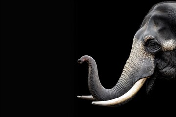 Obraz premium Close-up of an Asian elephant isolated against a black background