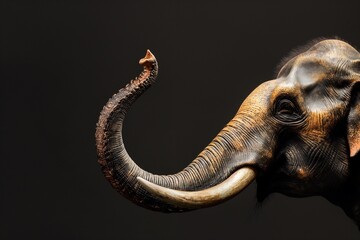 Obraz premium Close-up of an Asian elephant isolated against a black background