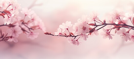 A beautiful springtime abstract background featuring a pink blossom tree and blooming spring flowers perfect for a copy space image