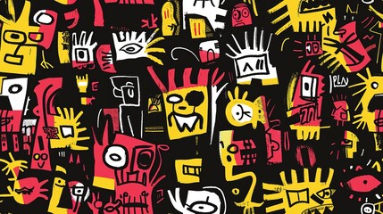 punk pop rock style elements abstract face with grungy texture with color splash abstract background, seamless pattern tile, Generative Ai