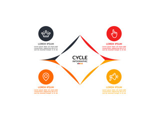 Circular scheme with four options or elements with marketing icons. Concept of cyclic business process with 4 stages.