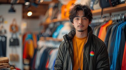 Japanese teen entrepreneur designing a logo for his new clothing brand