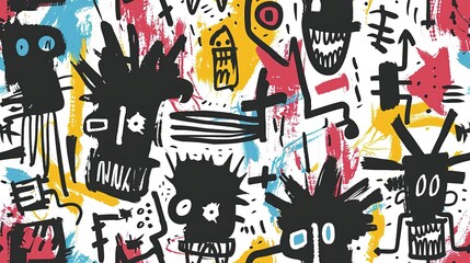 punk pop rock style elements abstract face with grungy texture with color splash abstract background, seamless pattern tile, Generative Ai