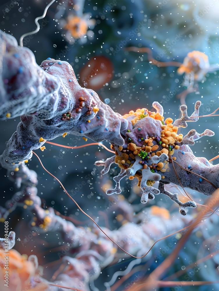 Poster detailed of a neurotransmitter receptor highlighting its binding site and ion channel dynamics