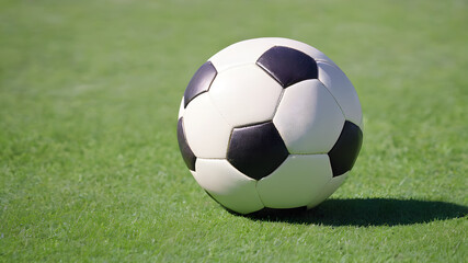 Fototapeta premium Soccer ball in front of the background, Generative AI
