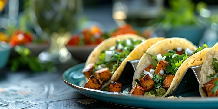 Elegant Dining Experience Featuring Gourmet Vegan Tacos. Concept Gourmet Dining, Vegan Cuisine, Elegant Ambiance, Taco Foodie, Culinary Delights