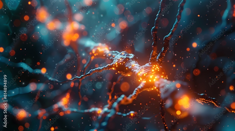 Aufkleber visualization of a neurotransmitter molecule illustrating synaptic transmission in the neural