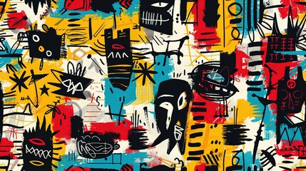 punk pop rock style elements abstract face with grungy texture with color splash abstract background, seamless pattern tile, Generative Ai