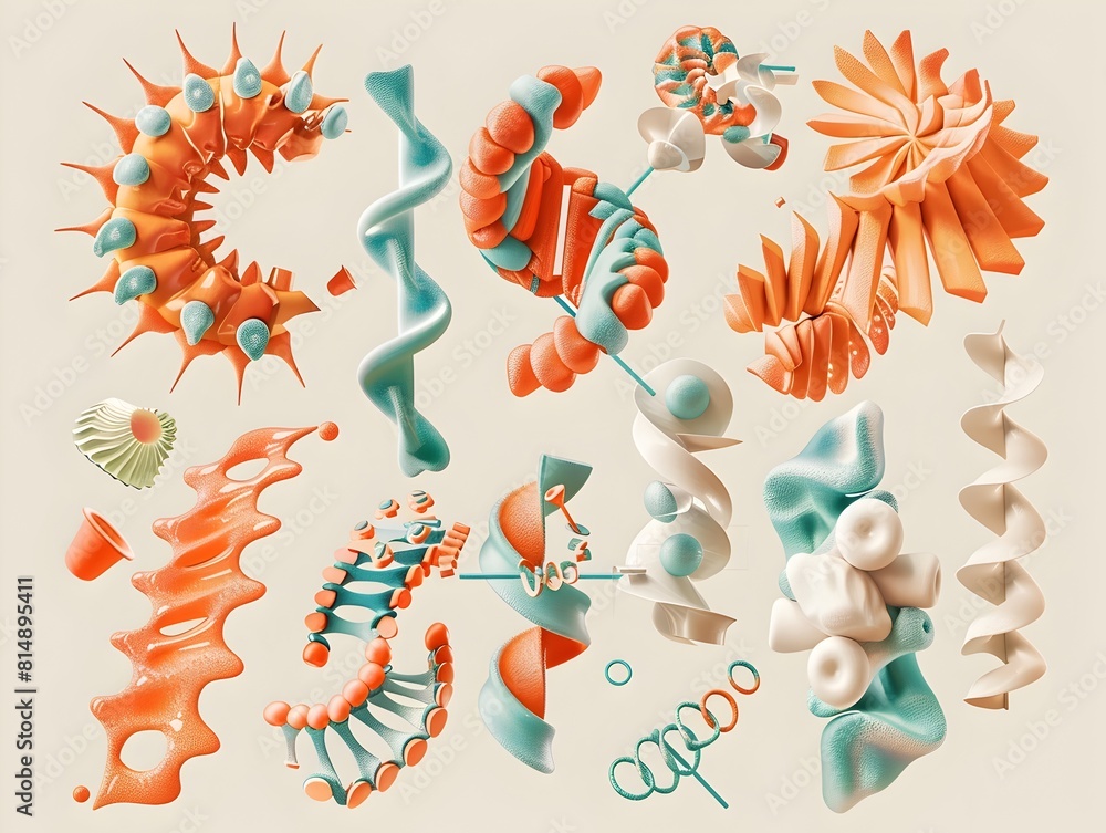 Poster visualization of protein folding stages from primary to quaternary structure