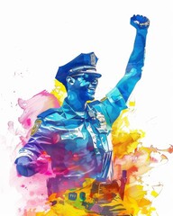 a watercolor painting of a police officer