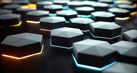 Obraz premium Abstract background hexagon pattern with glowing lights .