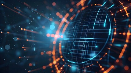 Vibrant Digital Sphere on Intricate Technological Grid with Luminous Effects