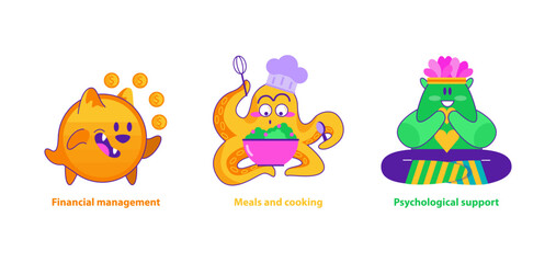 Monster Helpers set. Vector illustration.