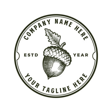 Vintage Retro Hipster Oak Nut Acorn Badge Emblem Label Design