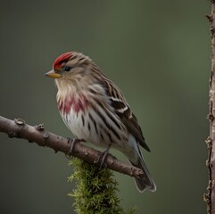 Fototapeta premium Redpoll bird sit on tree branch