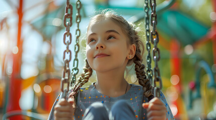 A girl with cerebral palsy joyfully swinging at the playground, highlighting the happiness and freedom of inclusive play spaces   Photo realistic concept of inclusivity and joy